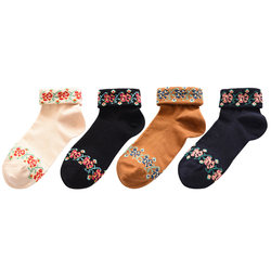 Socks for women, spring and autumn mid-calf socks, cotton socks, ins trendy Internet celebrity, foreign style, black ethnic style, boneless spring and autumn style two-wear socks