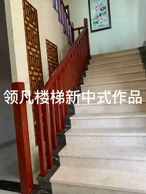 Stair column Villa clubhouse luxury new Chinese column solid wood gold handrail rubber wood guardrail classical old