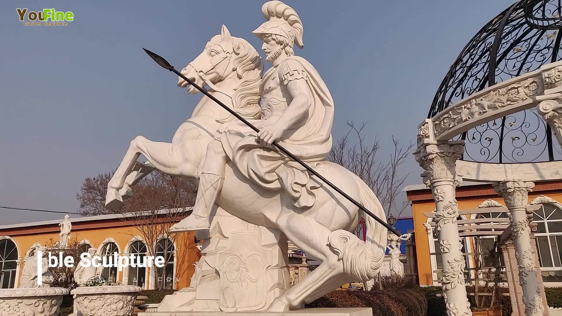 Carved White Marble Roman Warrior And Horse Sculpture Buy Roman