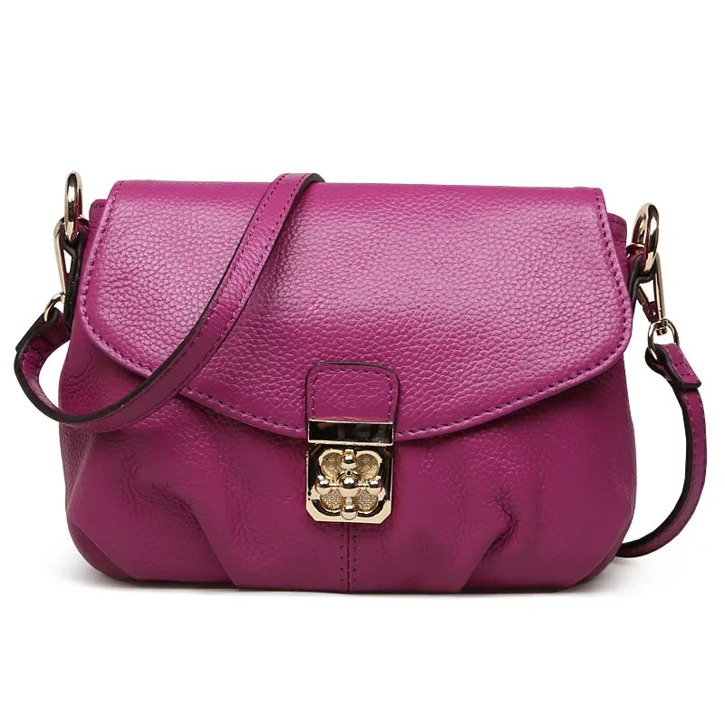 2022 New European and American Fashion Women's Shoulder Crossbody Bag Lock Small Square Baotou Layer Cowhide Genuine Leather Women's Bag
