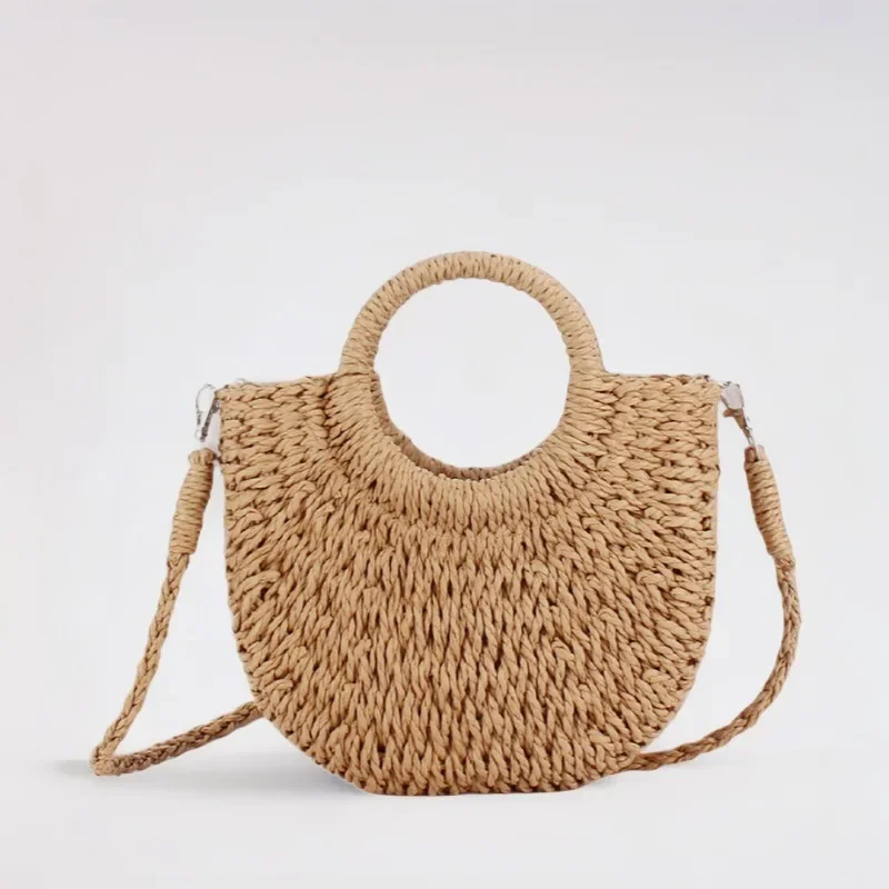 New Straw Woven Bag All-match Handheld Crossbody Handmade Woven Bag Holiday Beach Bag Women's Tote Bag Vegetable Basket Bag