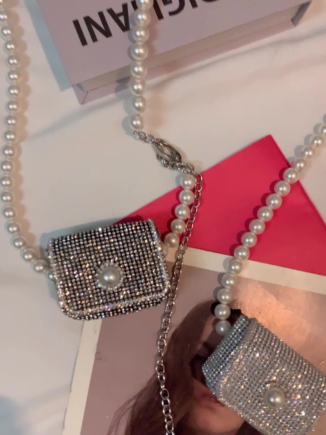 2021 new mini pearl small bag women's trend rhinestone mini oblique cross-bag joker single shoulder chain bag ins