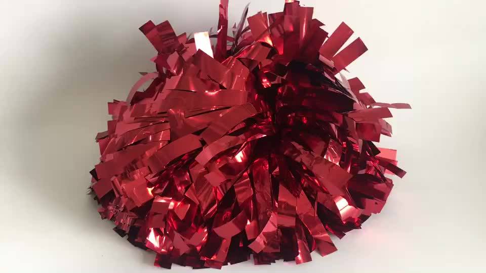 Yiwu Panda Factory 6 Inch Baton Handle Metallic Red Cheerleading Pom