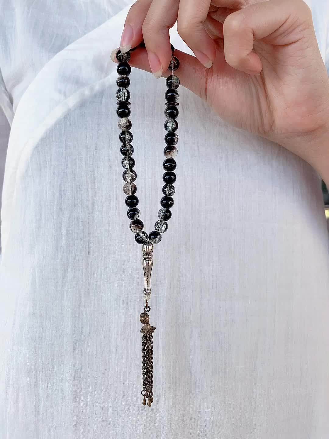 Ys04black Crystal Material Prayer Muslim Tasbeeh Beads Tasbih Islamic