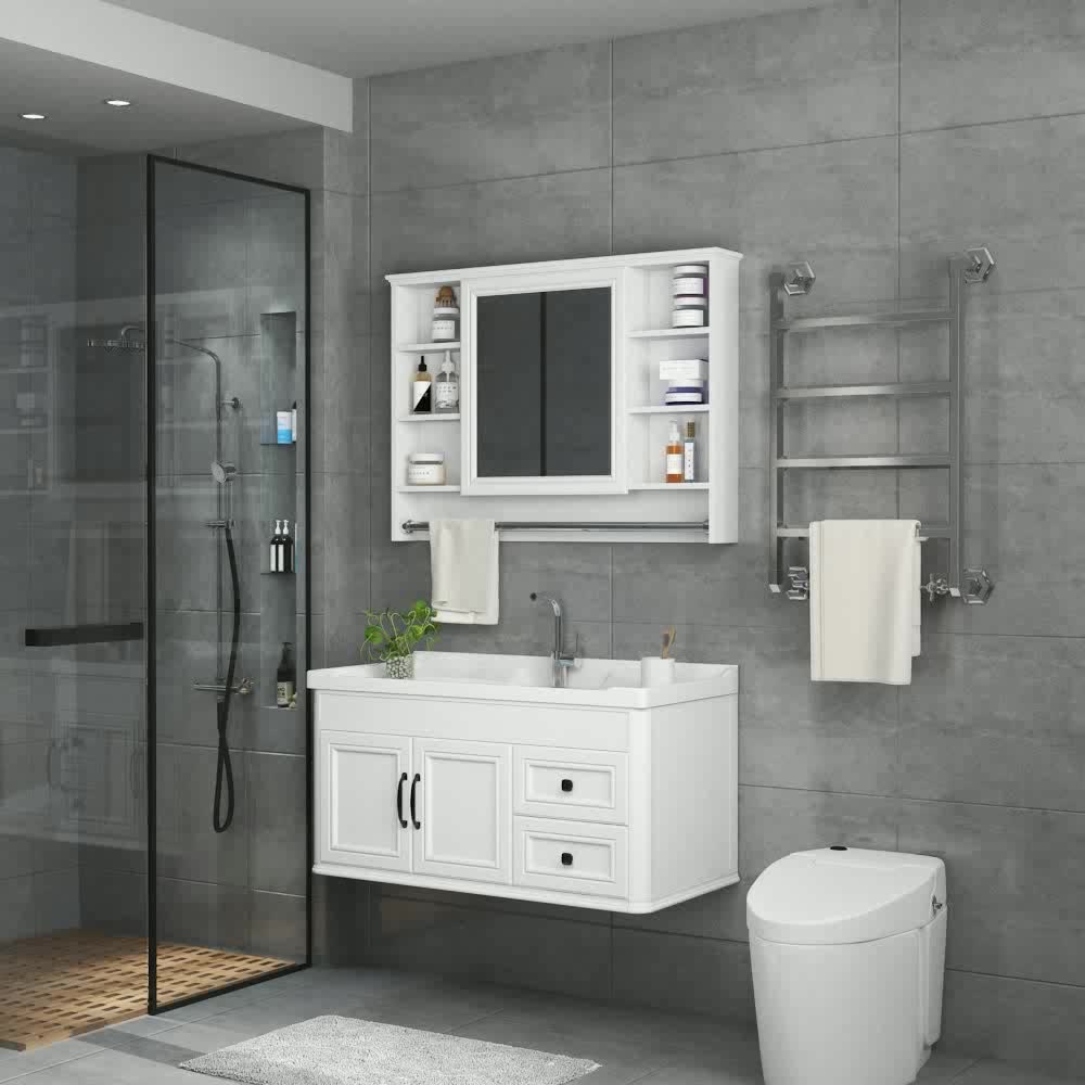 gương tủ nhà tắm Tủ gương phòng tắm treo tường có kệ Gương phòng tắm bằng sợi carbon đơn giản giá treo tủ lưu trữ danh sách lưu trữ tủ gương lavabo phòng tắm tủ gương phòng tắm 