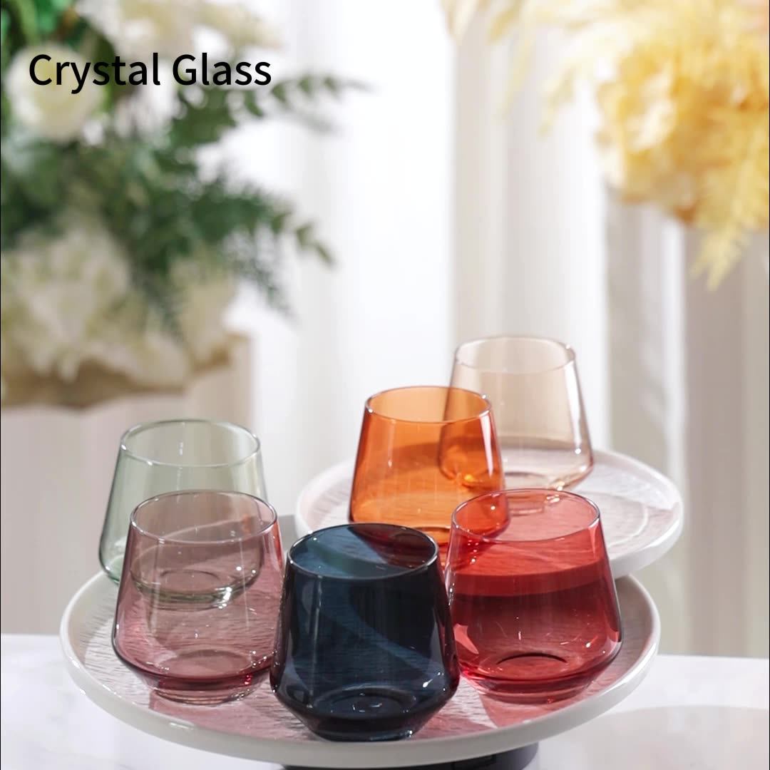 Blue Green Smoke Amber Red Old Fashion Crystal Stemless Wine Glass