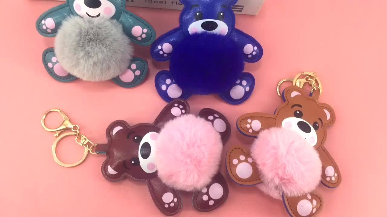 Wholesale Cute Plush Fluffy Custom Bear Animal Key Chain Keyring Animal