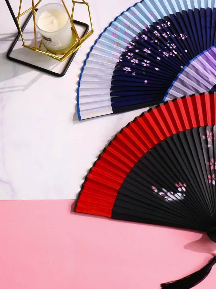 Bundy fan Folding fan bar Chinese style ancient style portable women's dance Hanfu Small ancient style Cherry blossom fan Portable