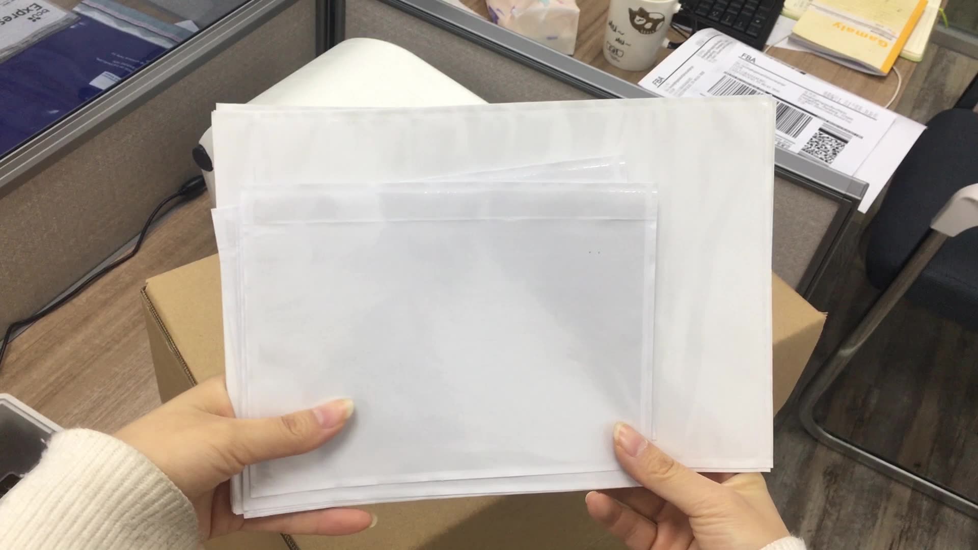 Custom Clear Plastic Bags Adhesive Document Shipping Label Pouches