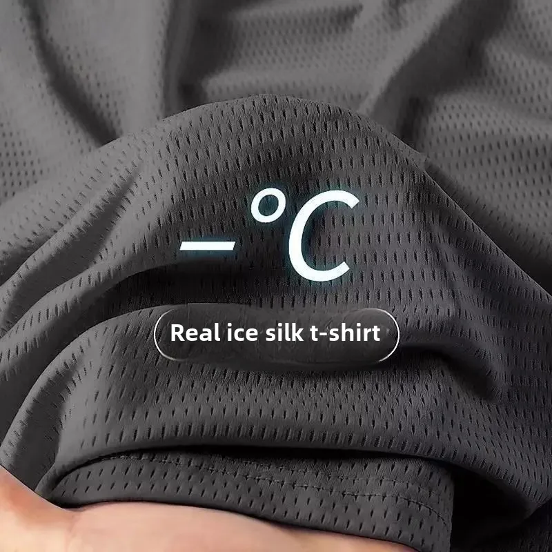 Men's Summer Ice Silk Quick-Dry T-Shirt, New Breathable Cool-Feeling Mesh T-Shirt, Loose Fitness Casual Top