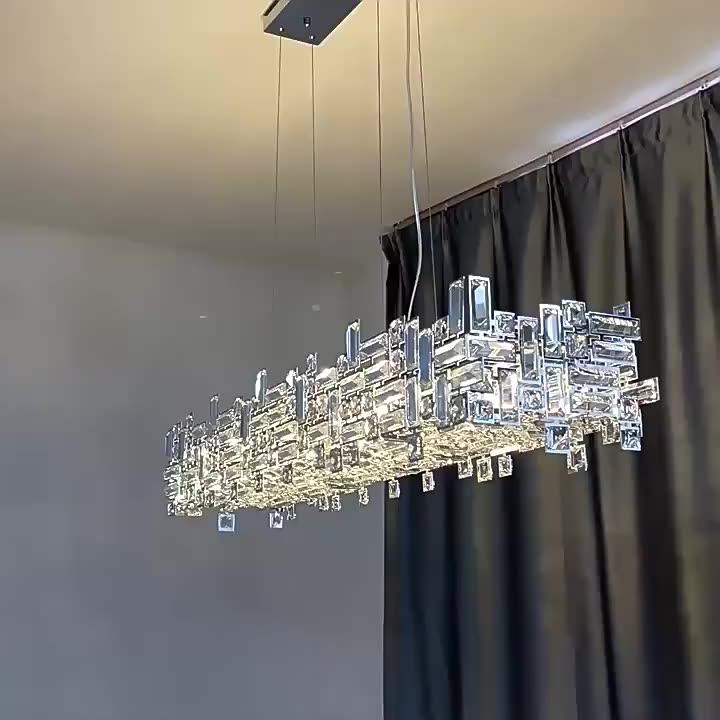 Modern Italian Chrome Crystal Chandelier Kitchen Island Dining Table