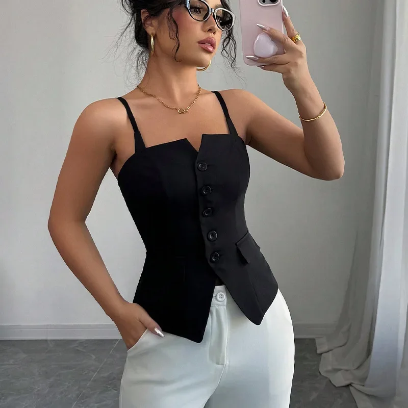 Cross-border Amazon eBay foreign trade women's clothing 2025 summer new European and American temperament camisole cardigan small backless top upper garment