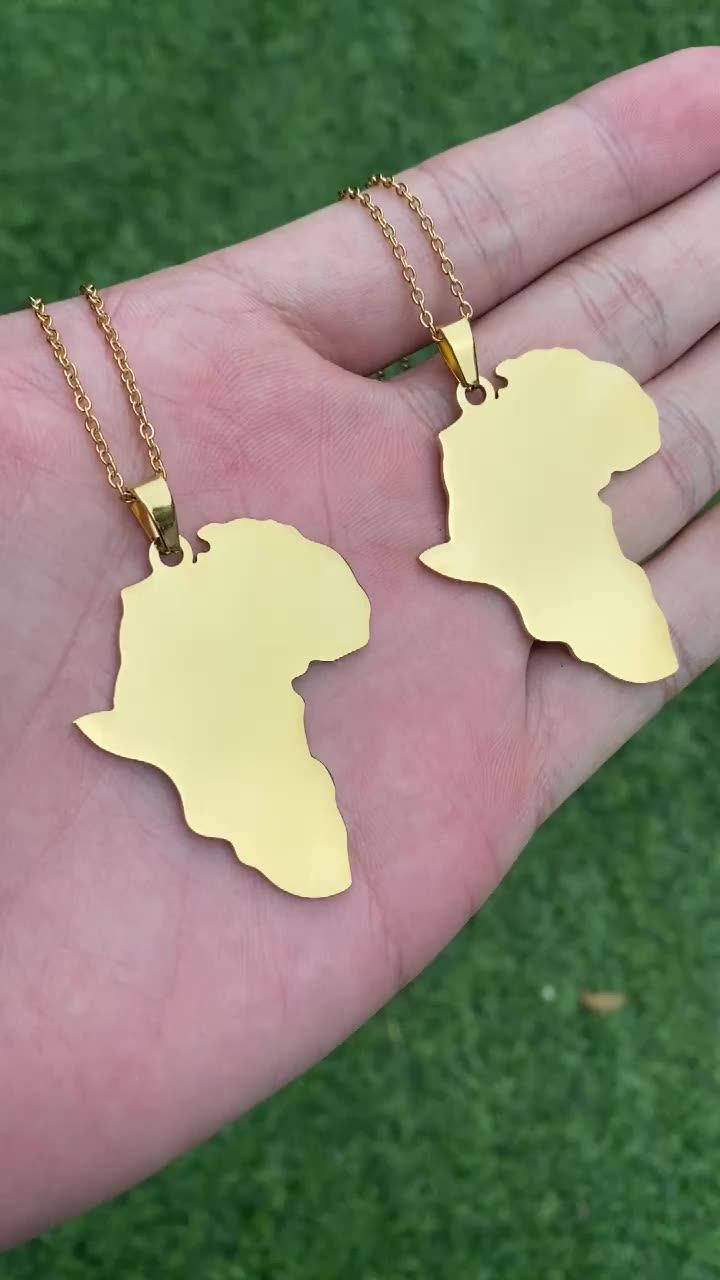 18k Gold Plated Stainless Steel Map African Necklace African Travel