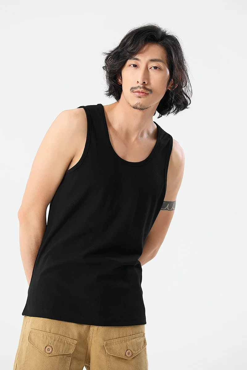 OKONKWO 280g Slim Fit Base Solid Color Threaded Vest Men's Elastic Sleeveless Sport Sweater