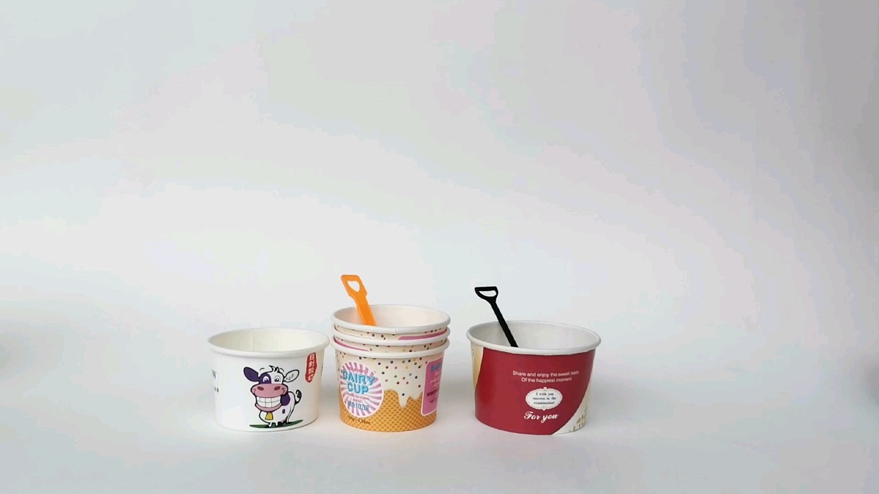Custom Printed Cardboard Ice Cream Paper Cups With Lids And Spoons Ice Cream Container Craft