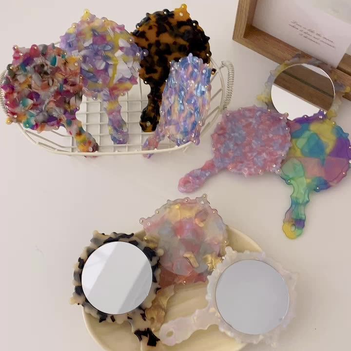 Small Hand Mirror Makeup Luxury For Stylish Round Vintage Rhinestone