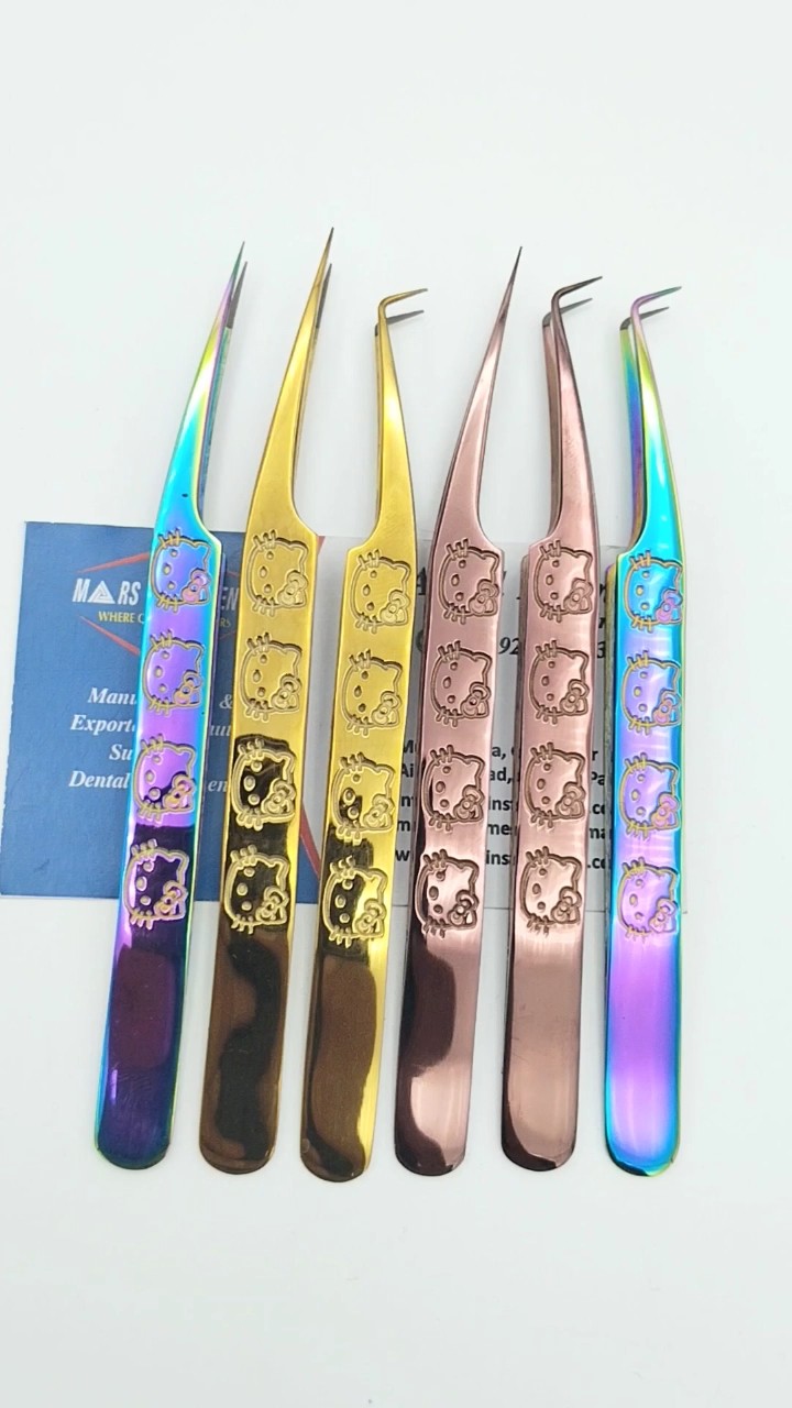 90 Degree Fiber Tip Lash Tweezers New Design Hello Kitty Tweezers Plasma Gold Rose Gold & Multi