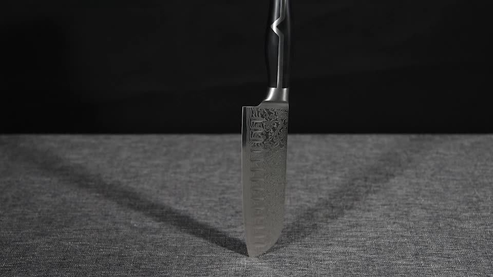 Damascus Steel Santoku Vg10 Tiny Wave Pattern Knives With Vshape