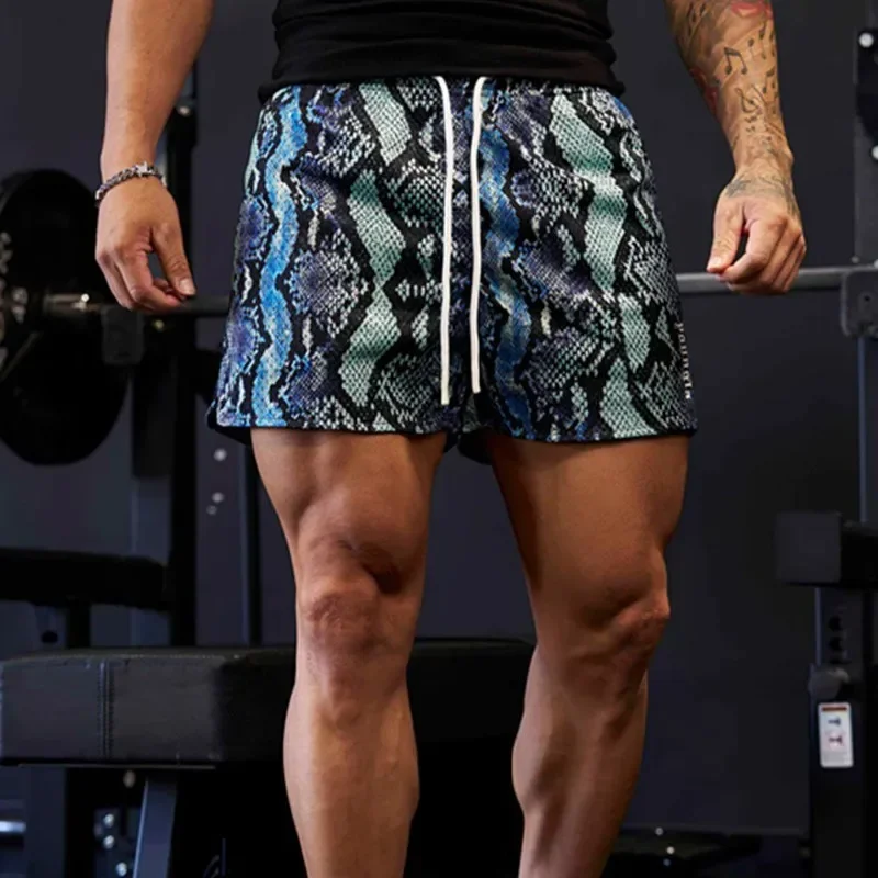 YOUNGLA New Muscle Fitness Sports Leisure Mesh Breathable Shorts Running Blue Ball Steel American Pants