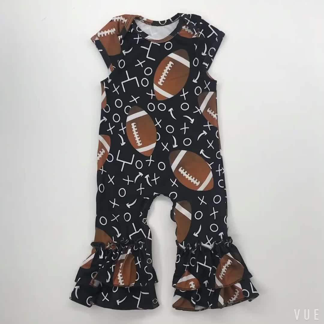 Boutique Baby Rompers Custom Print Infant Clothes Football Season Cap
