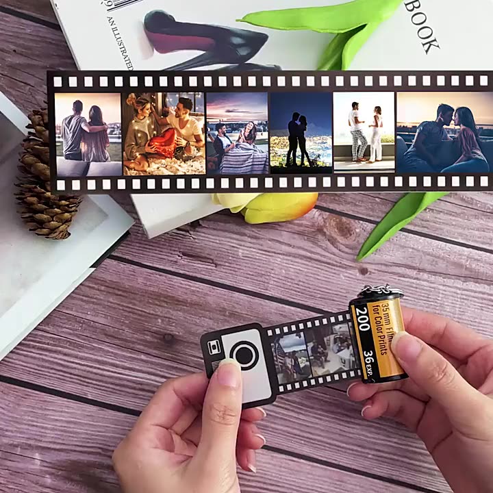 Personalized Keychains With Picture Colorful Custom Camera Film Roll