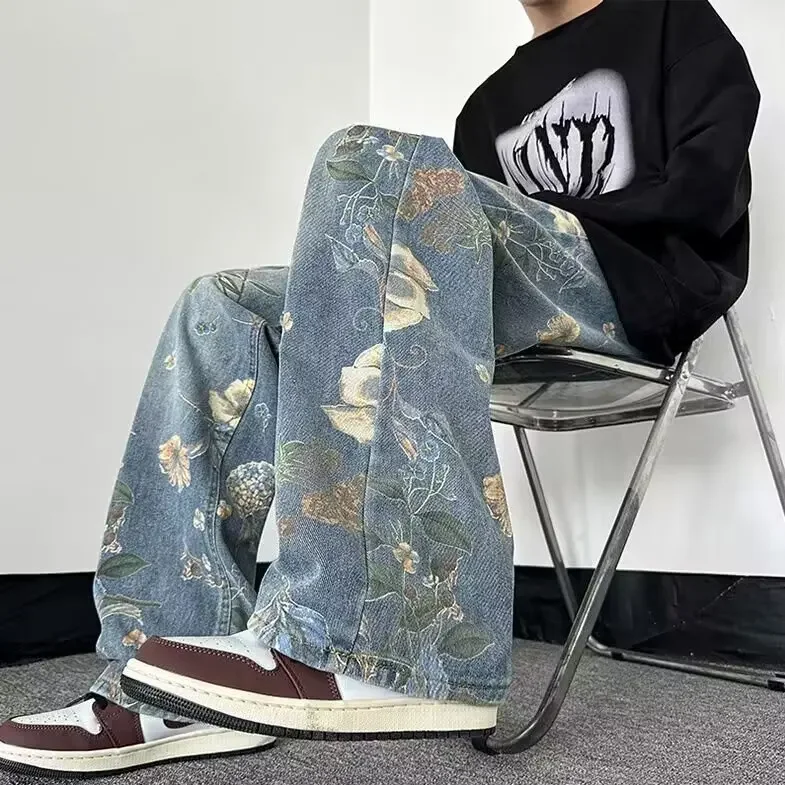 Guochao High Street Jeans Boys Summer Hip Hop cleanfit Chaozhou Brand Wide Leg Loose Casual Straight Pants