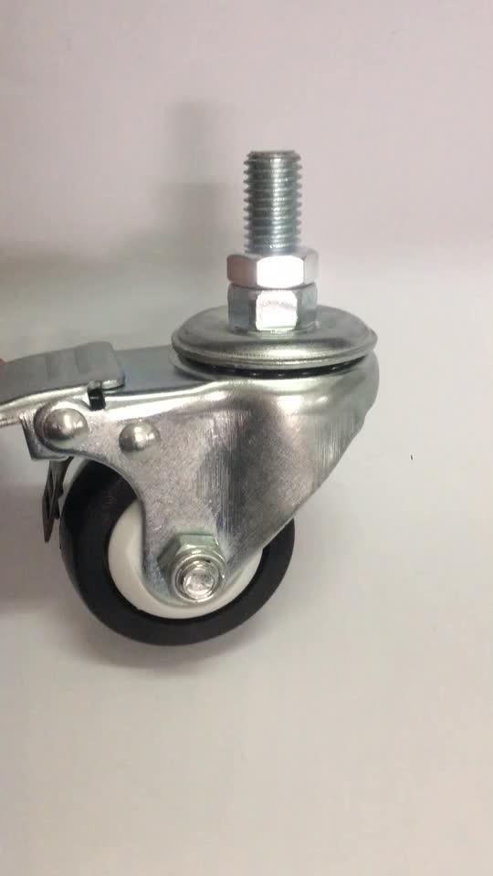 2 Inch 55mm Screw Rod Swivel Black Pu Full Locking Caster Wheel For