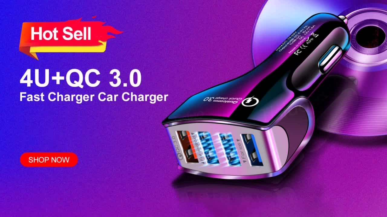 4 Ports Usb Car Charger Mini 2.4a Fast Charging Charger For Iphone 13