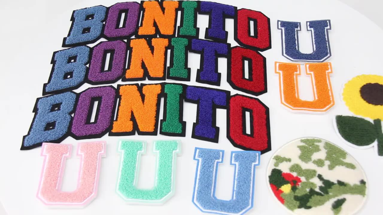 Custom College Letter Chenille Patch On Hoodie Chenille Logo Towel Embroidery Patches For