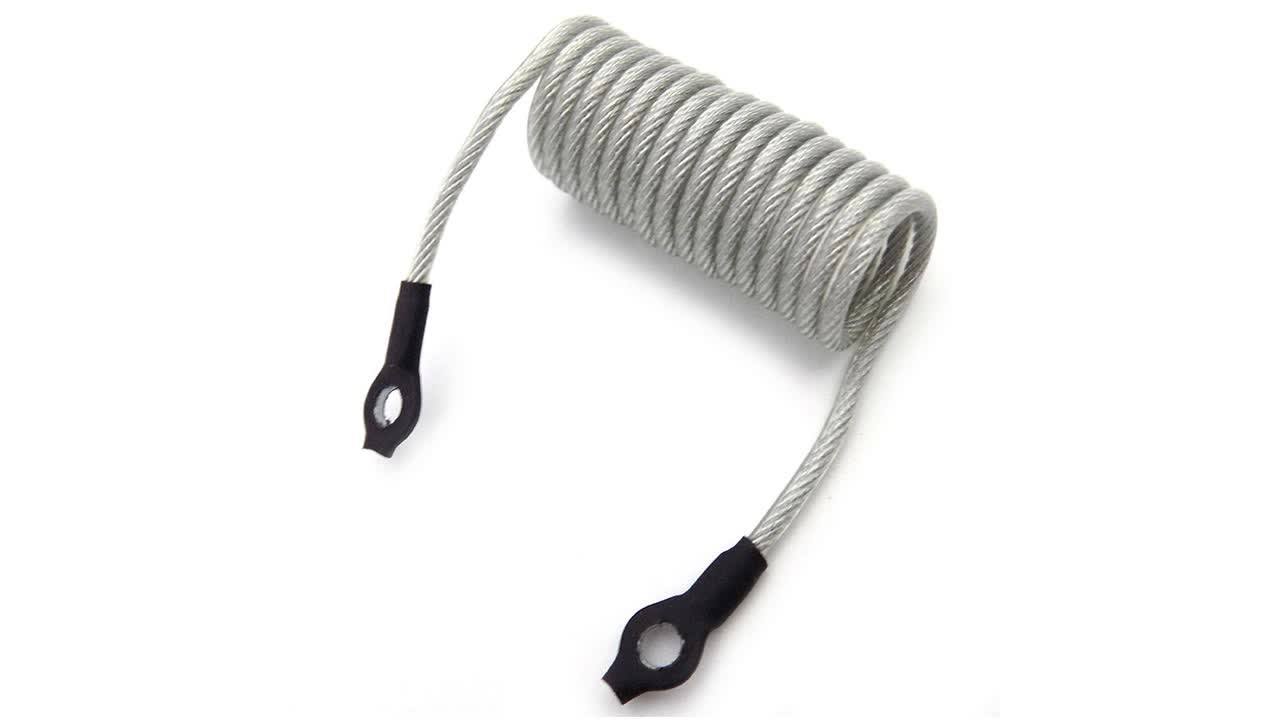 Custom Retractable Black Coil Stretch Steel Wire Lanyard With Eye