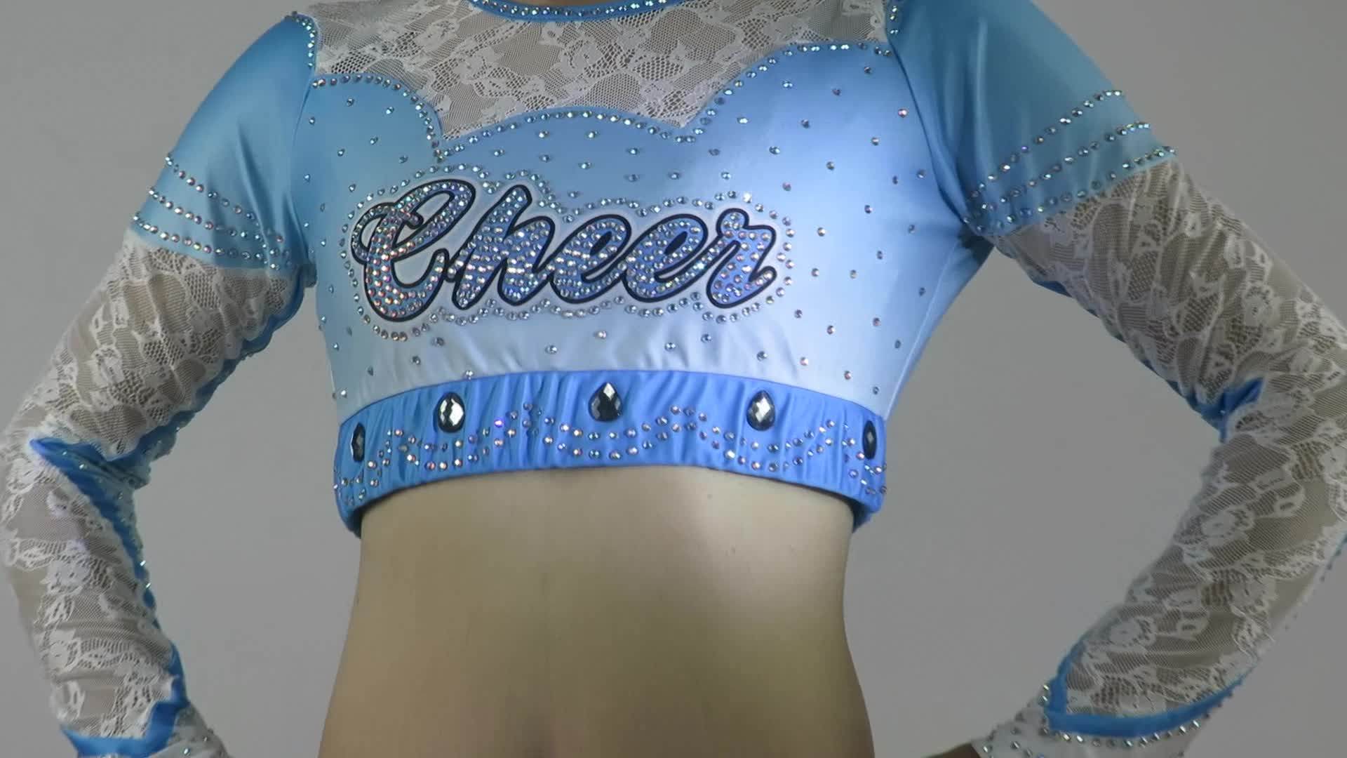 Custom Designs Sublimated Rhinestones Cheap Cheer Uniforms Youth Cheer