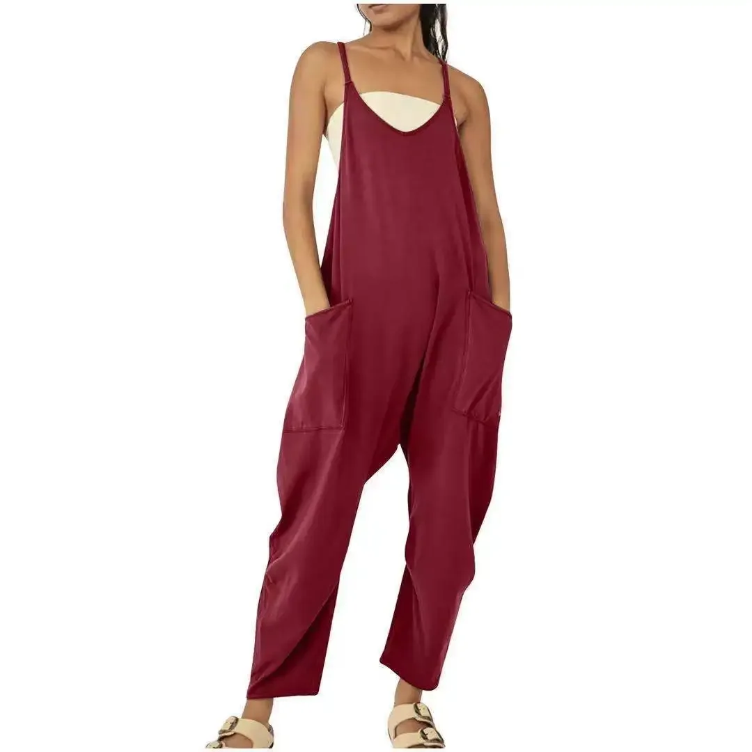 Women's European and American Fashion 2025 Zipper Pocket Straps Bodysuit Pants Overalls with Belts on eBay and Amazon Independent Stations