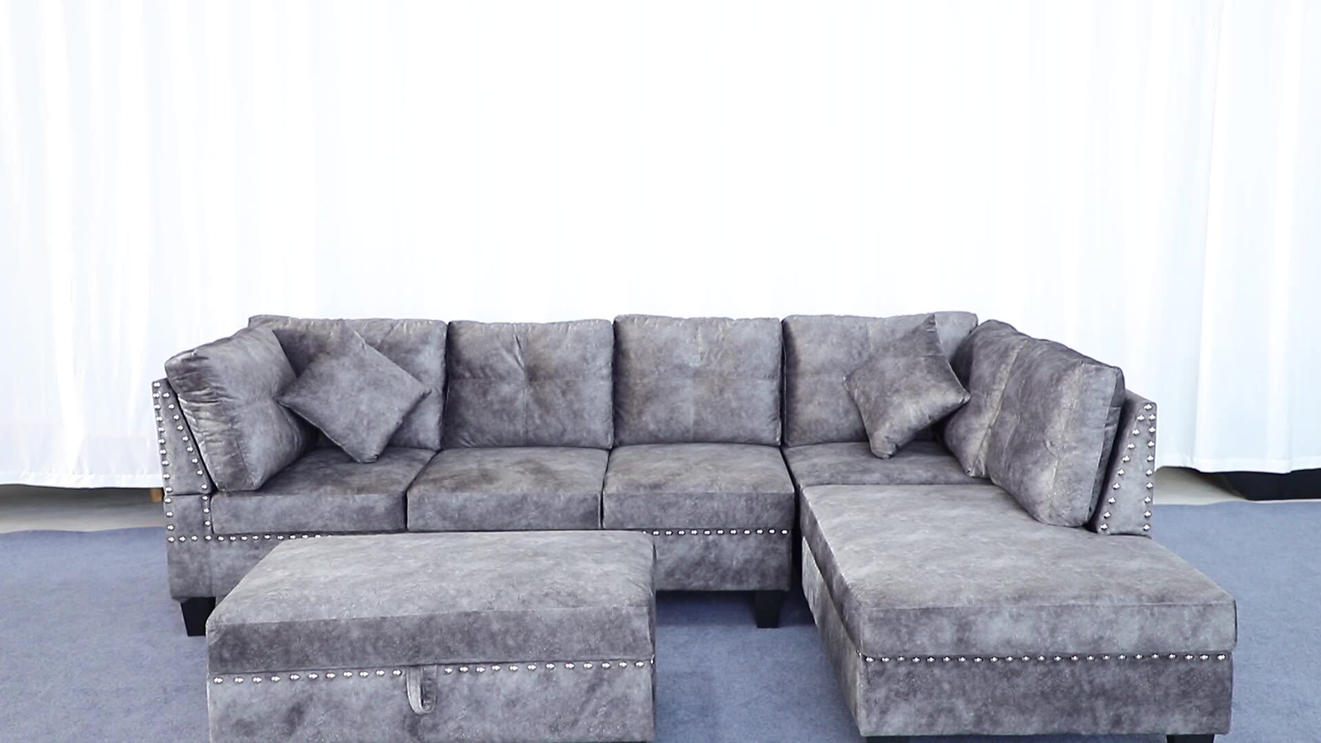 Winforce Modern Sectional Sofa Set Furniture Nordic Black Linen Fabric