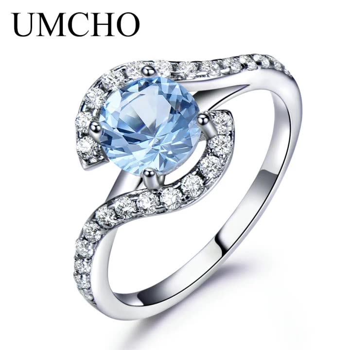 China 925 Sterling Silver Cz Ring For Women Wavetyped Sky Blue Topaz