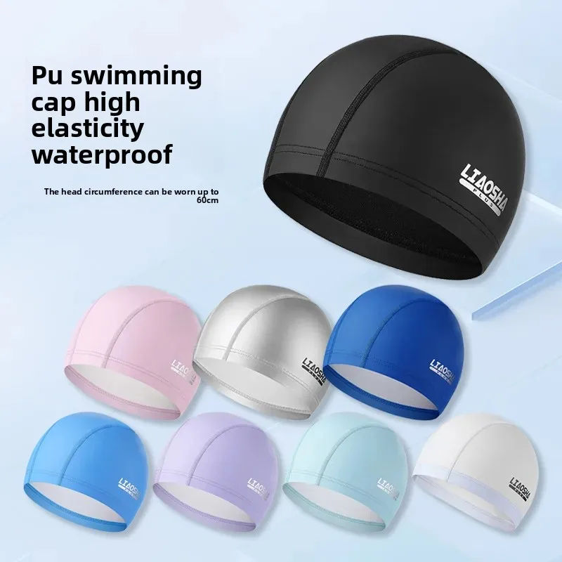 Men's and Women's Adult Swimming Caps Pink Long Hair Waterproof Comfortable Cartoon Pu Swimming Cap Black Enlarged Hat Swimming Pool