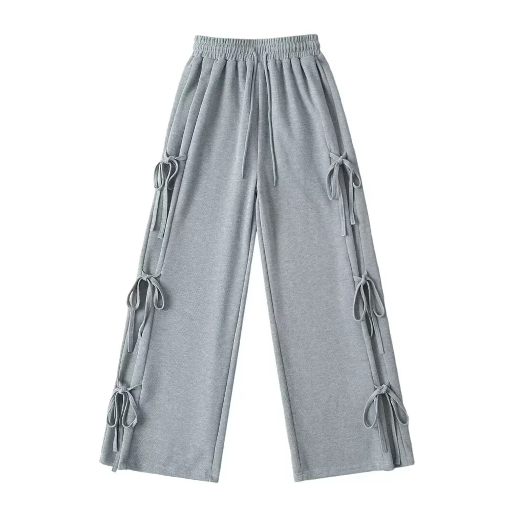 YPFF Trendy Women's Spice Girls Loose Wide Leg Casual Pants American-style Design Bow Lace-up Work Pants