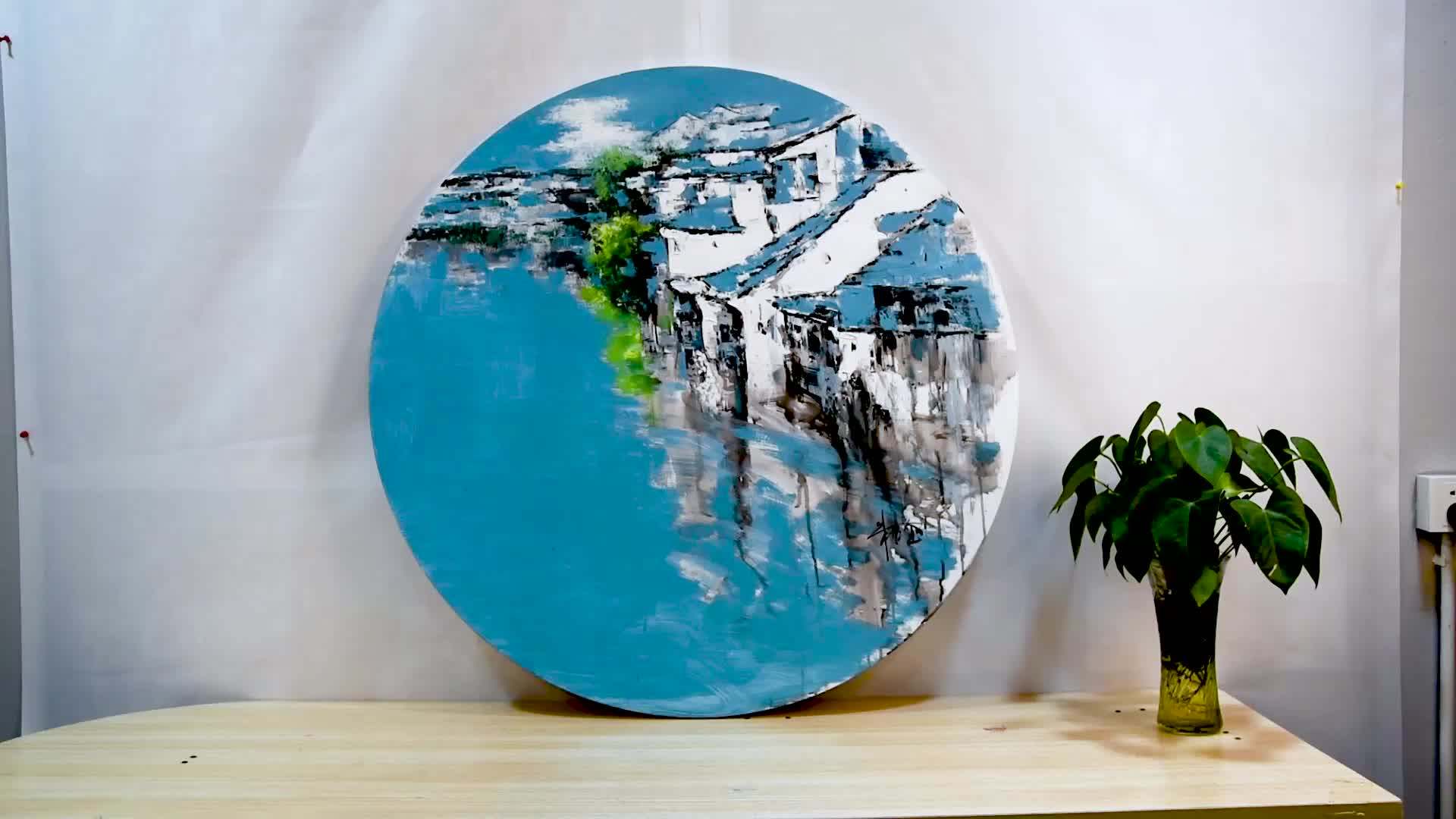 Wall Hanging Glass Painting 5 Panel Acrylic Coconut Tree Landscape