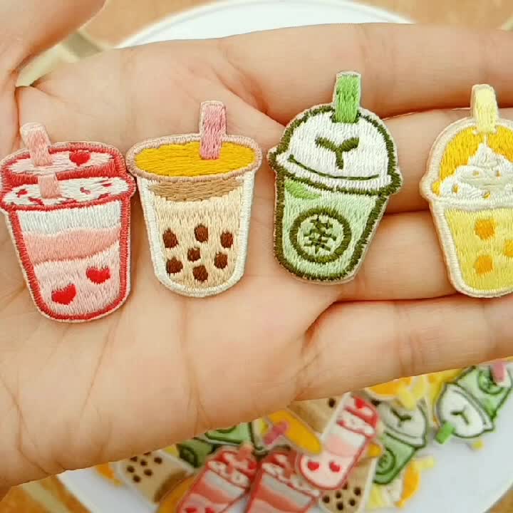 Milk Tea Drink Patch Cute Boba Tea Iron-on Embroidered Patches