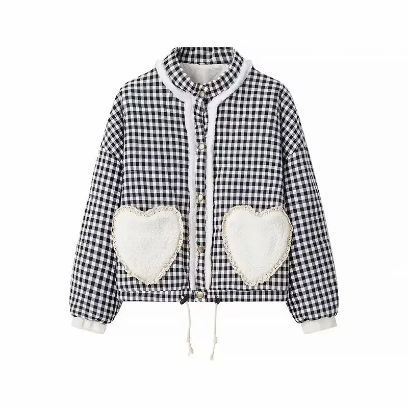2024 foreign trade cross-border European and American women's new plaid cotton-padded printed cotton-padded jacket 2256