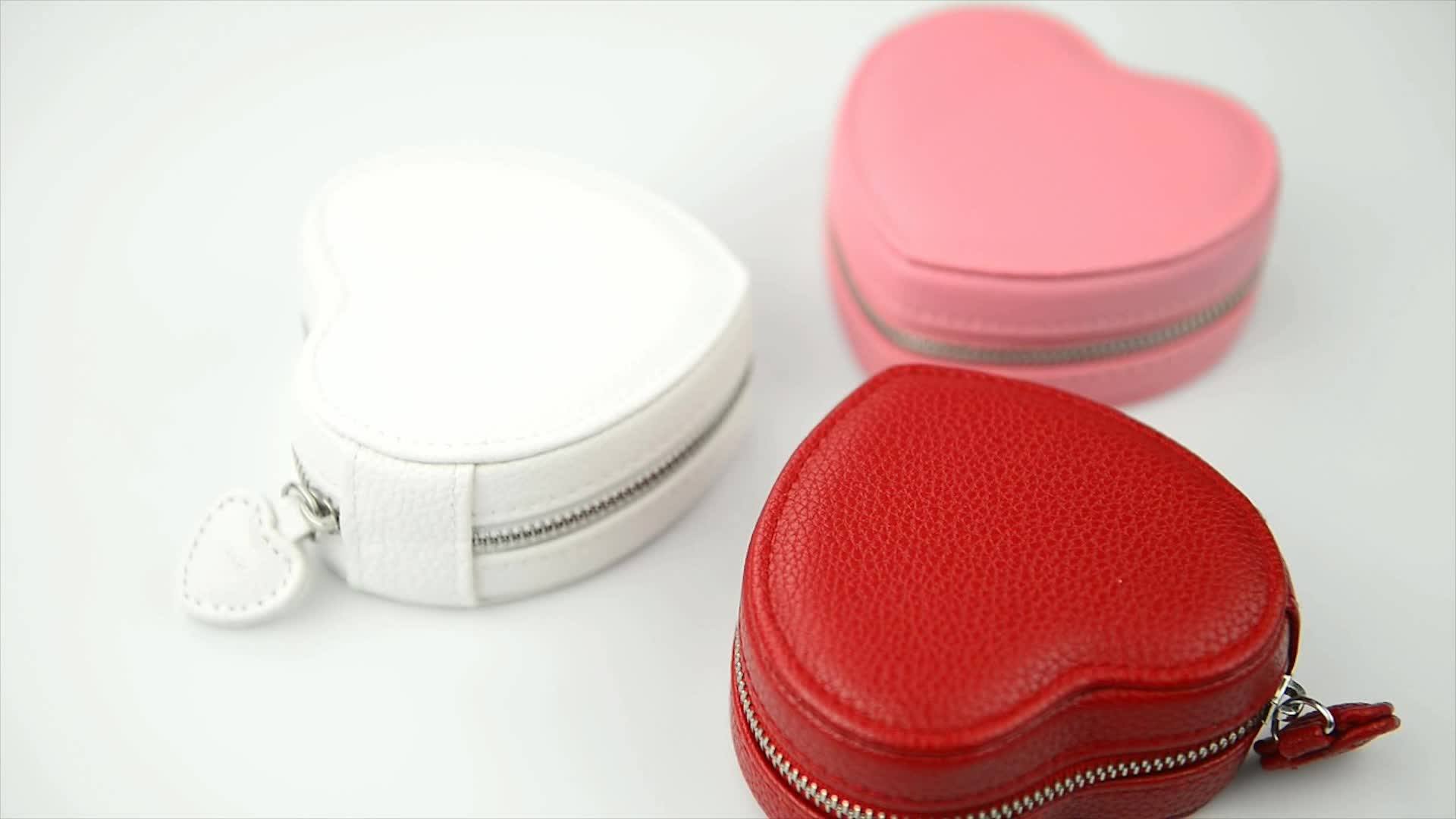 Fanxi Wholesale Heart Shape Jewelry Organizer Box With Zipper Pink Pu