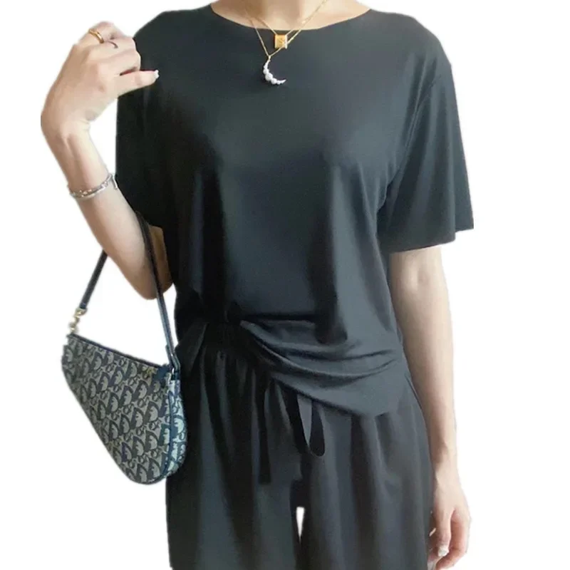 Pajamas Set Women's 2023 Spring and Summer New Ice-cool Queen Home Wear Thin Loose Solid Color Casual Two-piece Set for Women