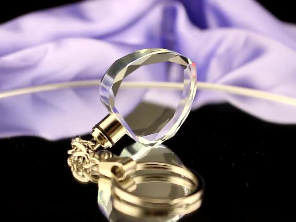 Crystal Heart Shape Keychain With Led Light Glass Led Key Chain Blank