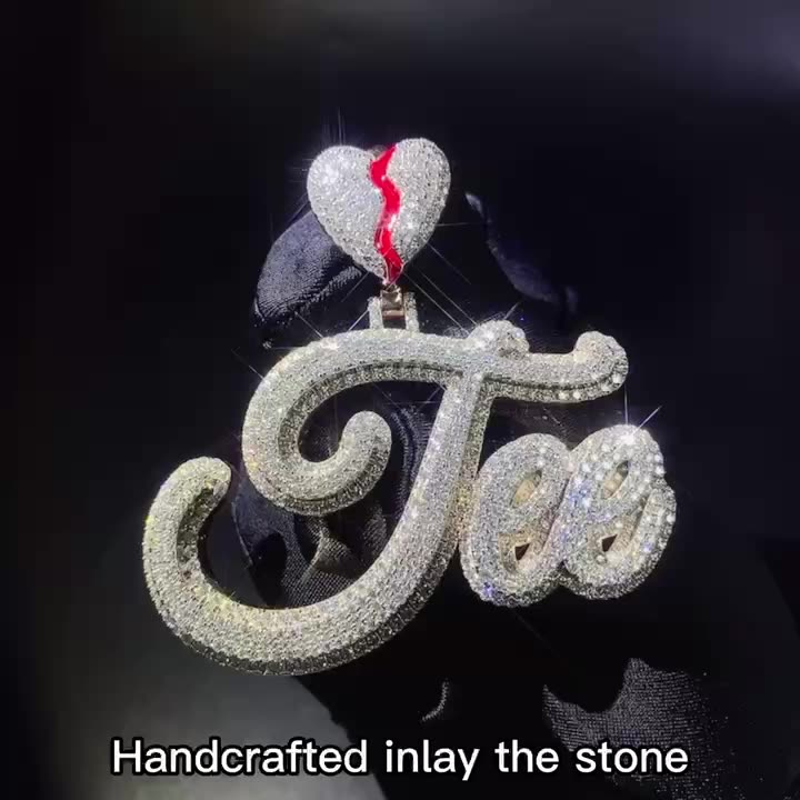 Fully Iced Out Hip Hop Custom Name Initial Pendant S925 Sterling Silver