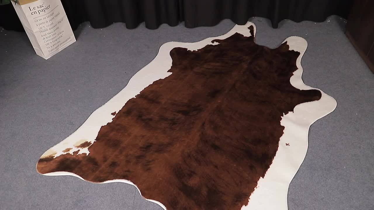 Faux Fur Cow Hide Rug Pattern Digital Printing Rug For Office And Home