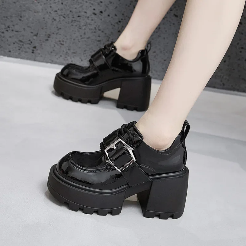 Thick-soled Loafers Women's 2024 Autumn All-match Thick-heeled Small Leather Shoes British-style High-heeled Women's Shoes