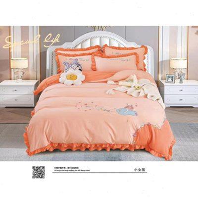 Lace washed cotton four-piece set cute princess style quilt cover sheet girly heart Children's four-piece beds set