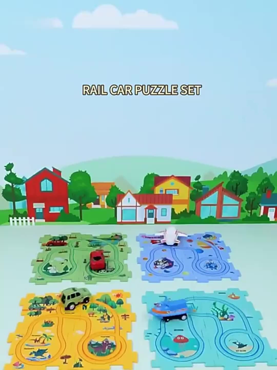 Kids Diy Rail Car Puzzle Cartoon Mini Electric Rail Car Toy Plastic