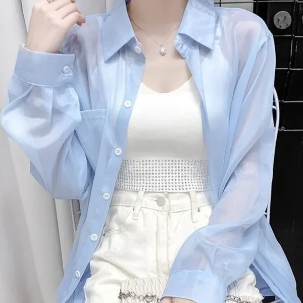 Ice Silk Chiffon Breathable Sunscreen Clothing Women's Summer New Outdoor All-match Thin Loose Shirt Coat Top