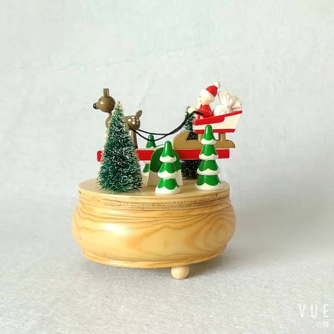 Wholesale Santa Wooden Rotating Christmas Music Box For Home Decoration