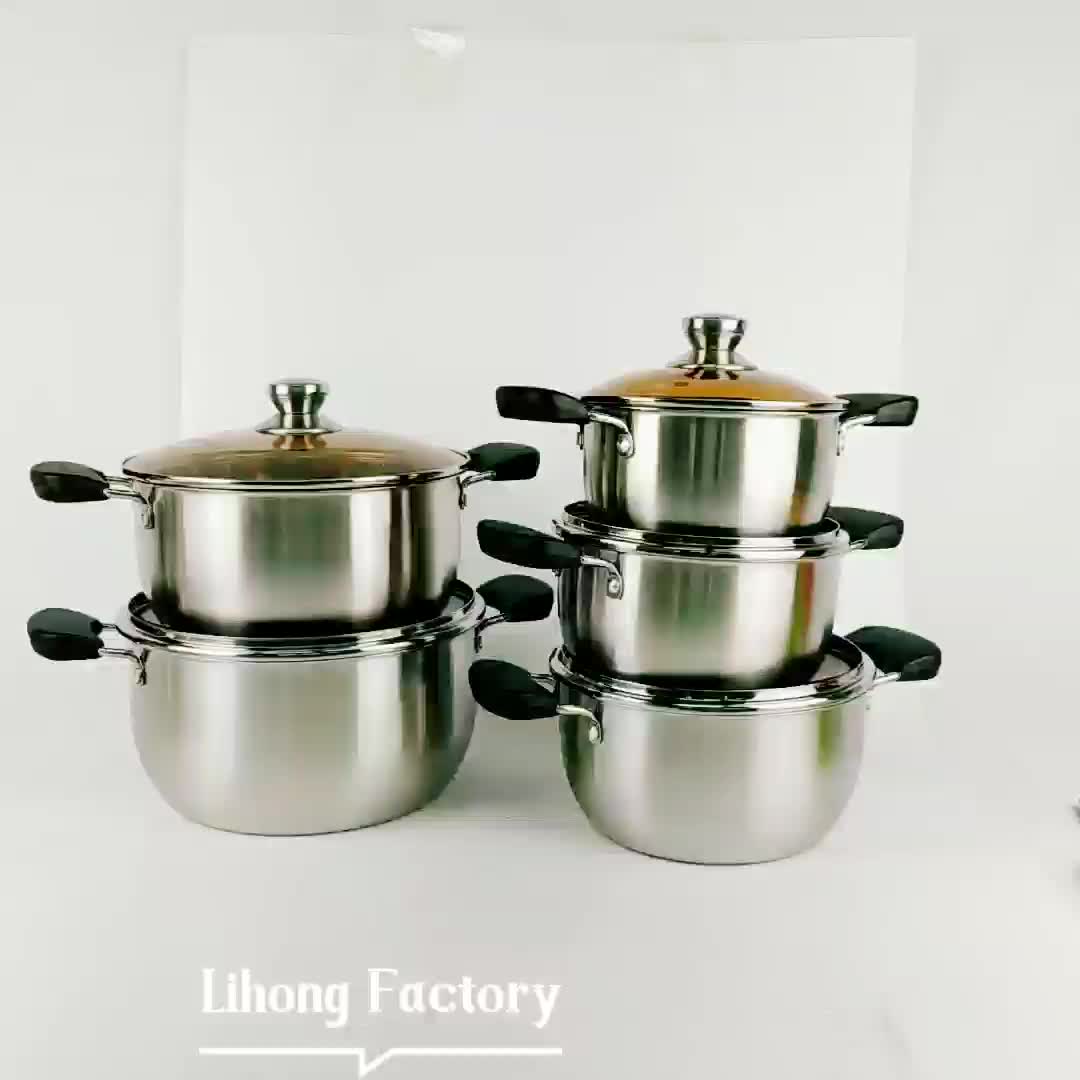Cookware Set With Glass Lid Soup Pot 10pcs Stainless Steel Stockpot